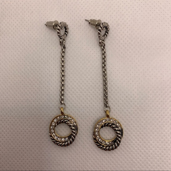 Women’s Crystal Loop Circles Gold Silver Chain Rope Drop Earrings - Picture 8 of 11